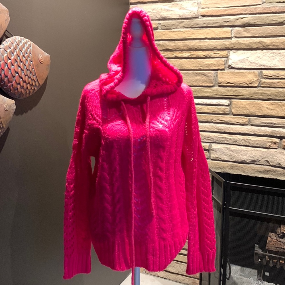 Anthropology Pink knit hooded sweater